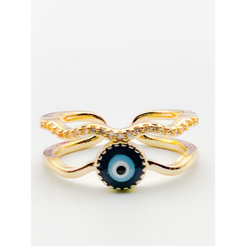 Blue Cubic Zirconia Evil Eye Ring Woman Gold